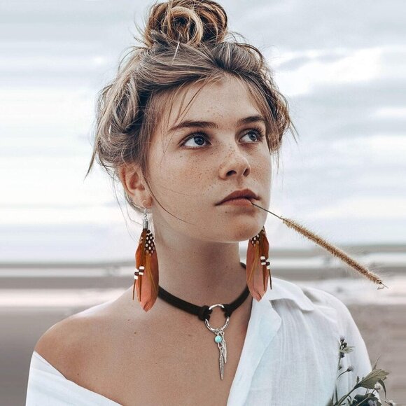 2 Sets Native American Jewelry Set for Women 2 Pieces Faux Suede Choker Necklace - Picture 3 of 7